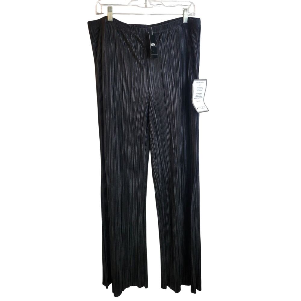 NWT MSK Black Straight Pleated High Rise Wide Leg Comfort Pants Women's Size 2XL